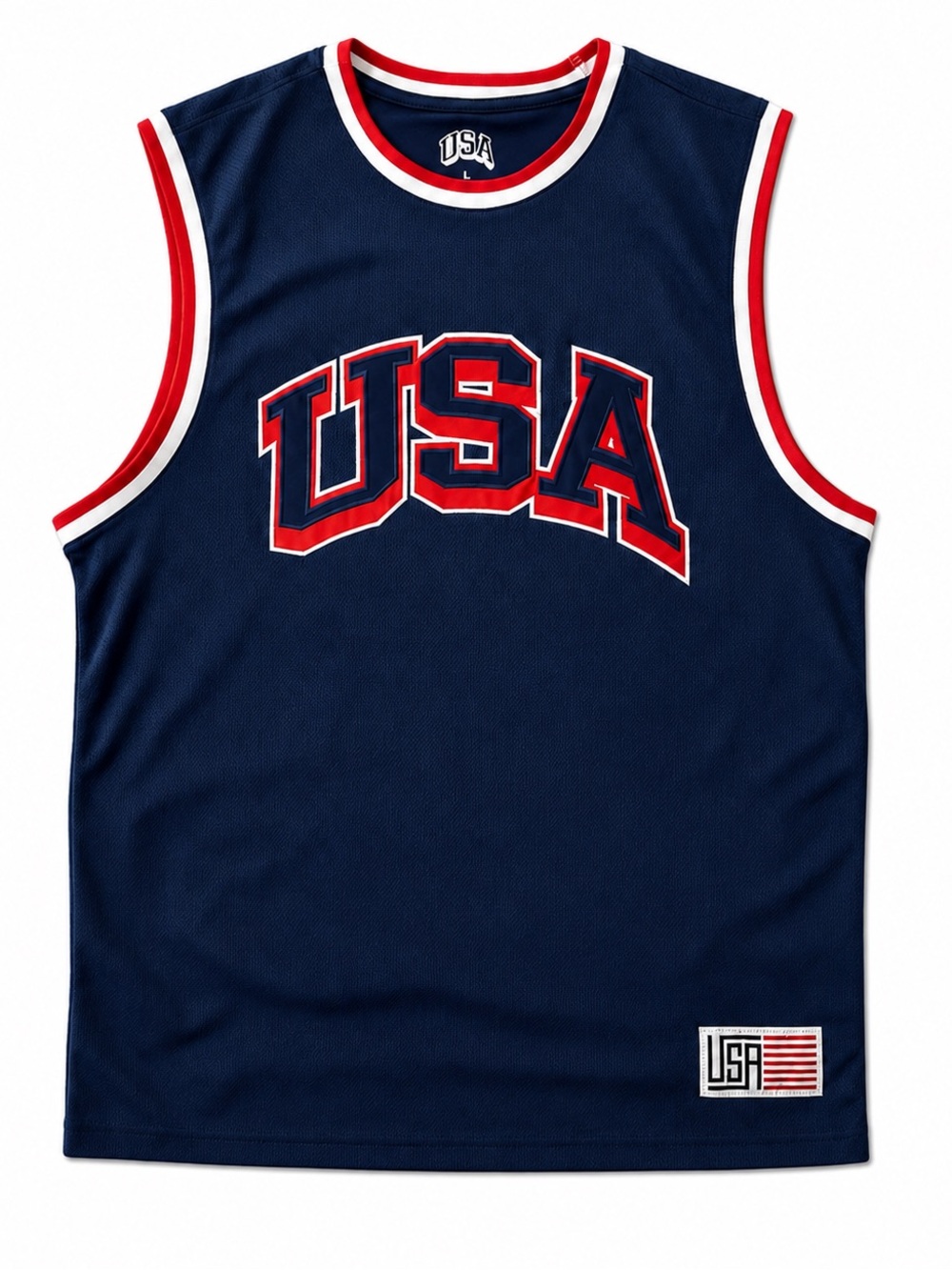USA Navy Basketball Jersey with Red & White Trim